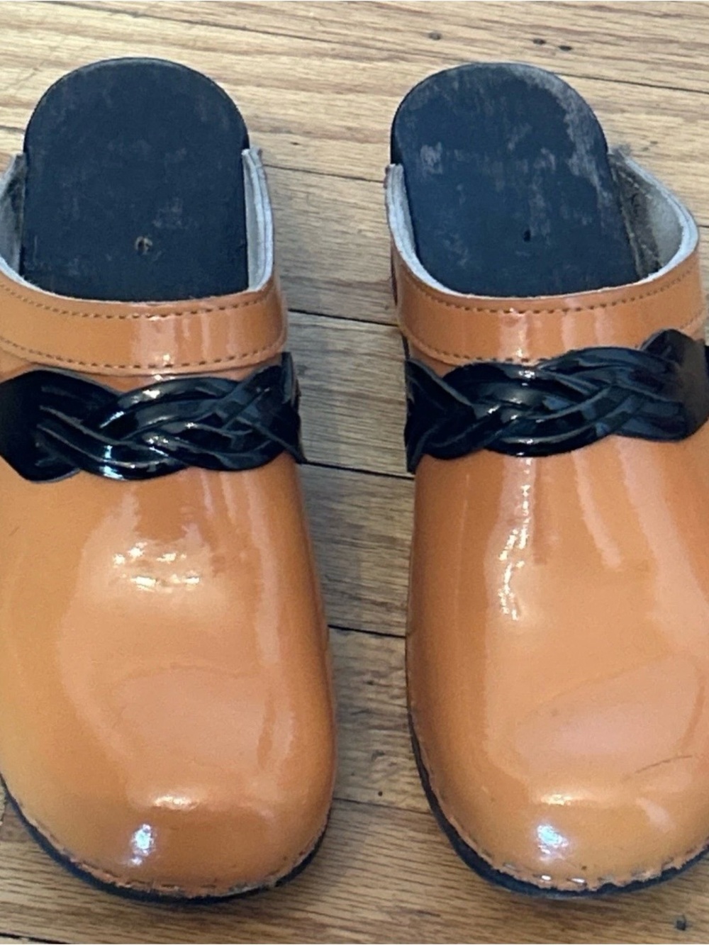 Sanita Izabella Glossy Orange Professional Clogs SlipResistant Black Braid Sz 39